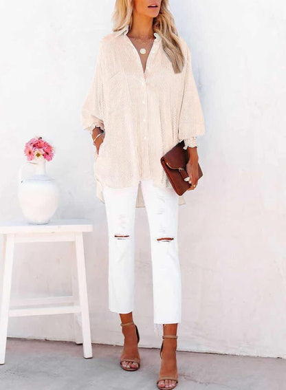 🔥2026 Clearance Item🔥Women's pleated cuffs striped shirt with pockets and casual collar